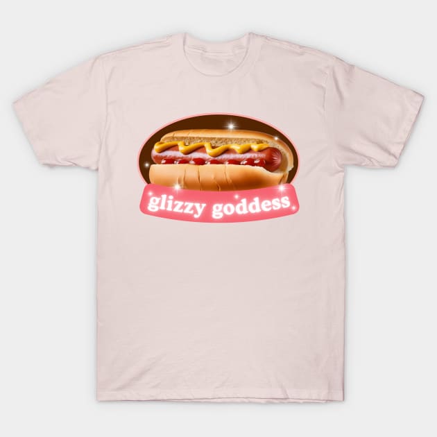 Pink Girly Glizzy Goddess Hotdog Silly Design T-Shirt by Flourescent Flamingo